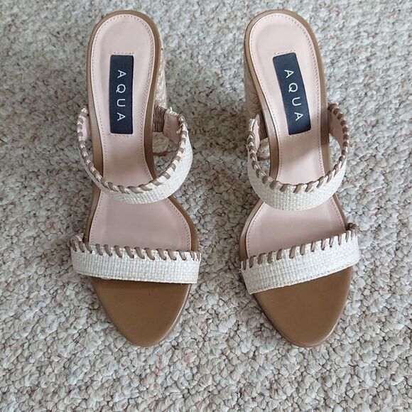 AQUA Almond Toe Woven block Heel Sandals size 36.5 - Picture 1 of 15